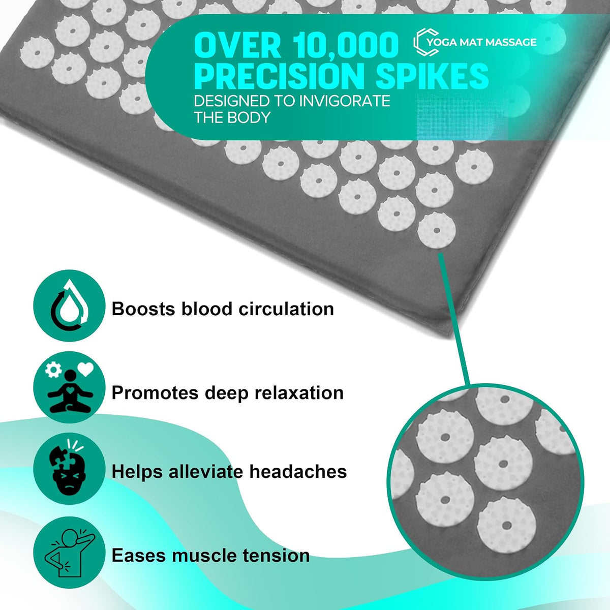 Sivan Acupressure Mat & Pillow Set for Back & Neck (Large, Green/White)