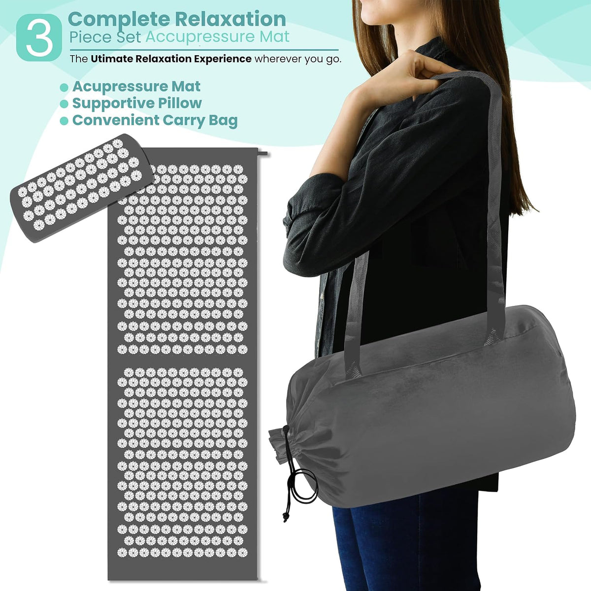 Sivan Acupressure Mat & Pillow Set for Back & Neck (Large, Green/White)