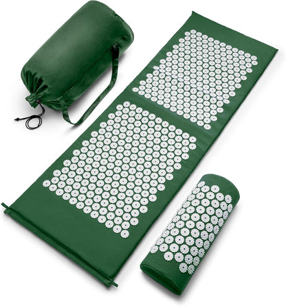 Sivan Acupressure Mat & Pillow Set for Back & Neck (Large, Green/White)