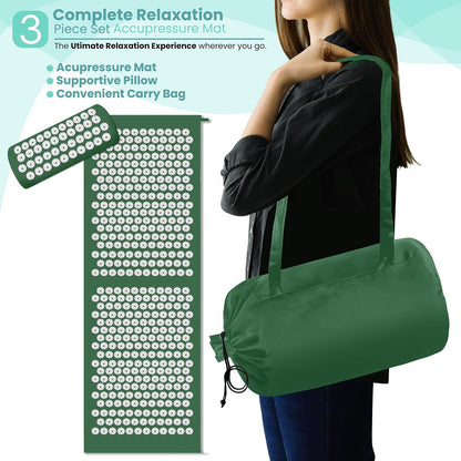 Sivan Acupressure Mat & Pillow Set for Back & Neck (Large, Green/White)