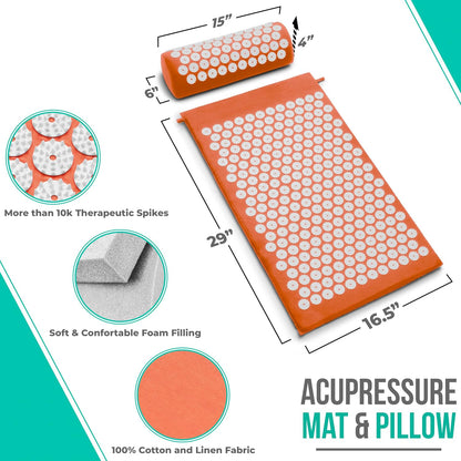 Sivan Acupressure Mat & Pillow Set for Back & Neck (Large, Green/White)