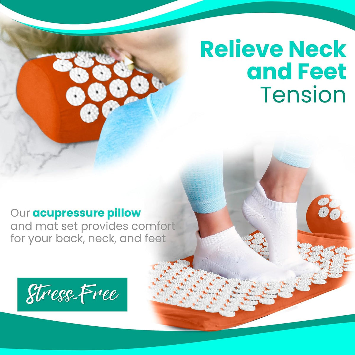 Sivan Acupressure Mat & Pillow Set for Back & Neck (Large, Green/White)