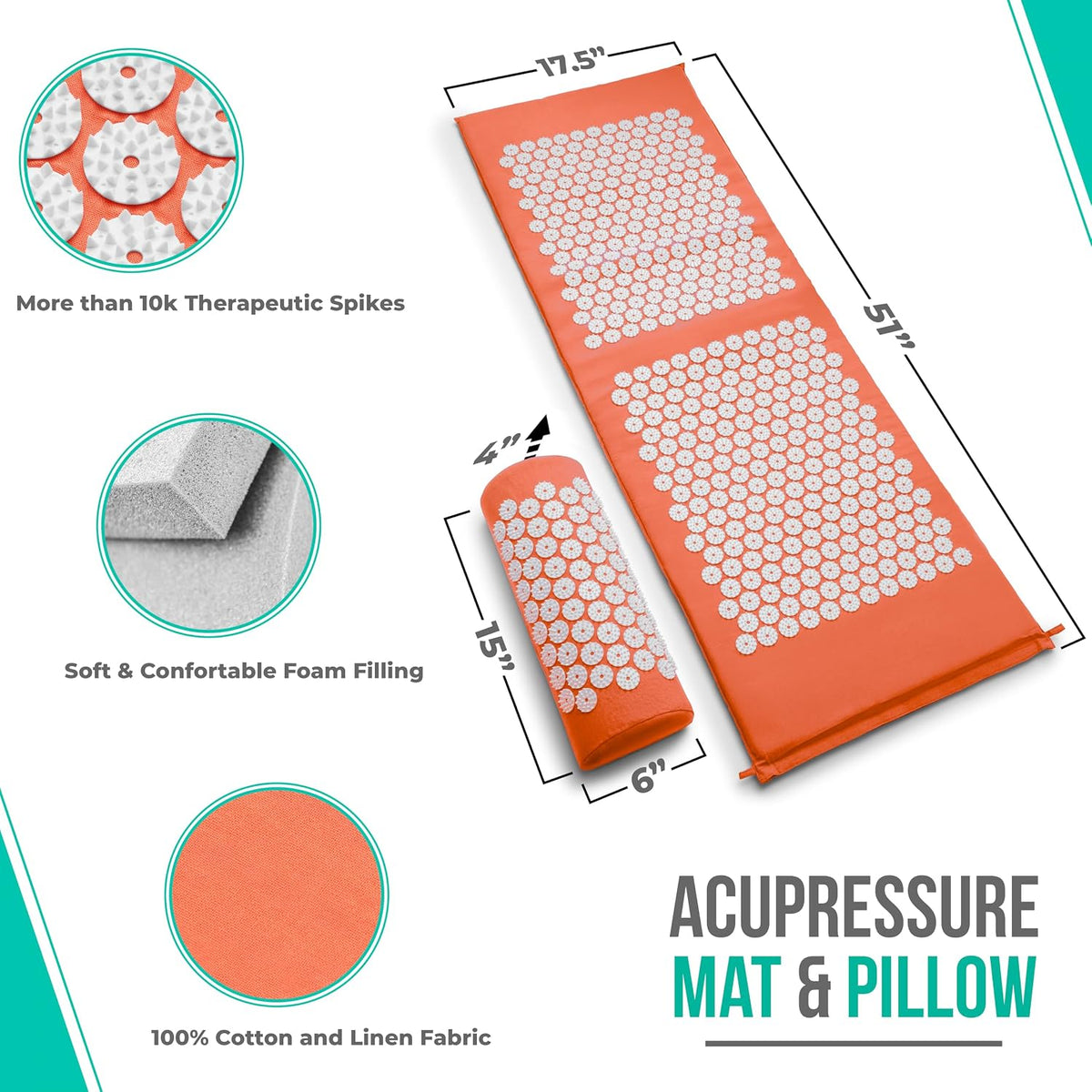 Sivan Acupressure Mat & Pillow Set for Back & Neck (Large, Green/White)