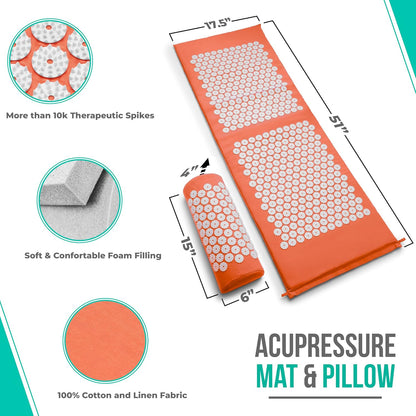 Sivan Acupressure Mat & Pillow Set for Back & Neck (Large, Green/White)