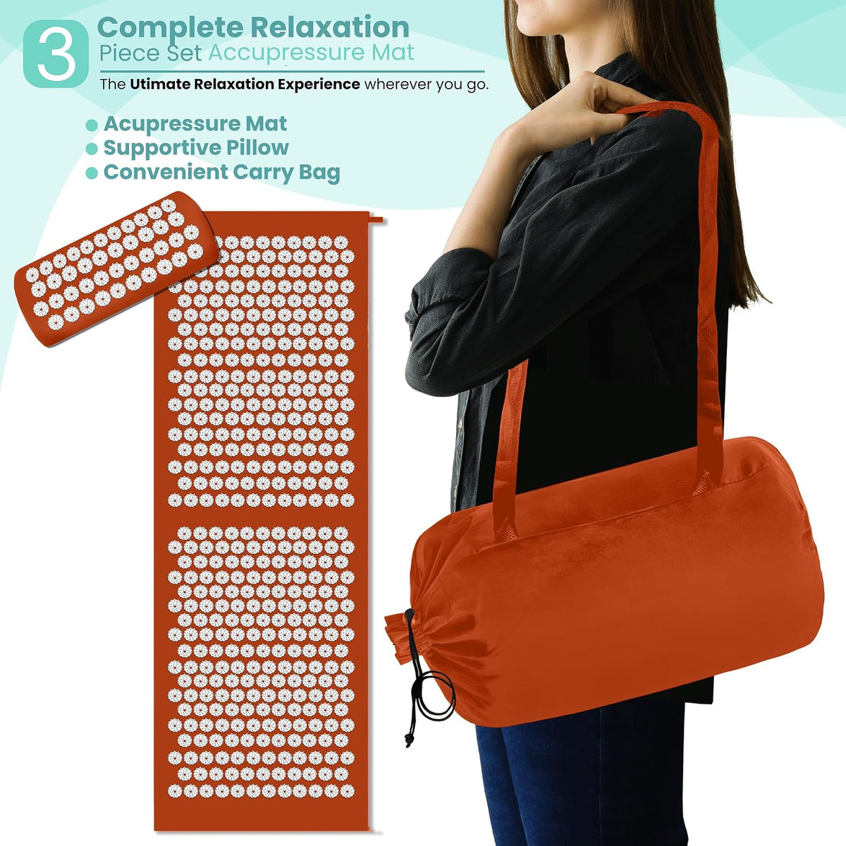 Sivan Acupressure Mat & Pillow Set for Back & Neck (Large, Green/White)