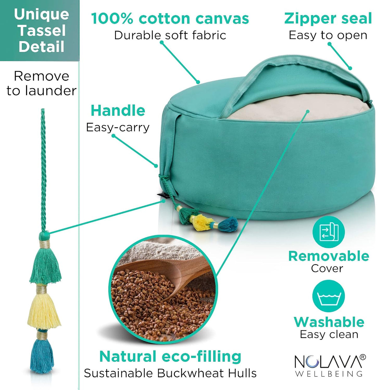 NOLAVA Round Zafu Cushions 15"x6" & Zabuton Meditation Cushions 32"x28"x3" - Premium Comfort for Mindful Practices - Yoga Bolster Pillow & Meditation Floor Pillow Essentials
