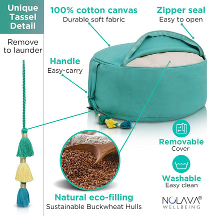 NOLAVA Round Zafu Cushions 15"x6" & Zabuton Meditation Cushions 32"x28"x3" - Premium Comfort for Mindful Practices - Yoga Bolster Pillow & Meditation Floor Pillow Essentials