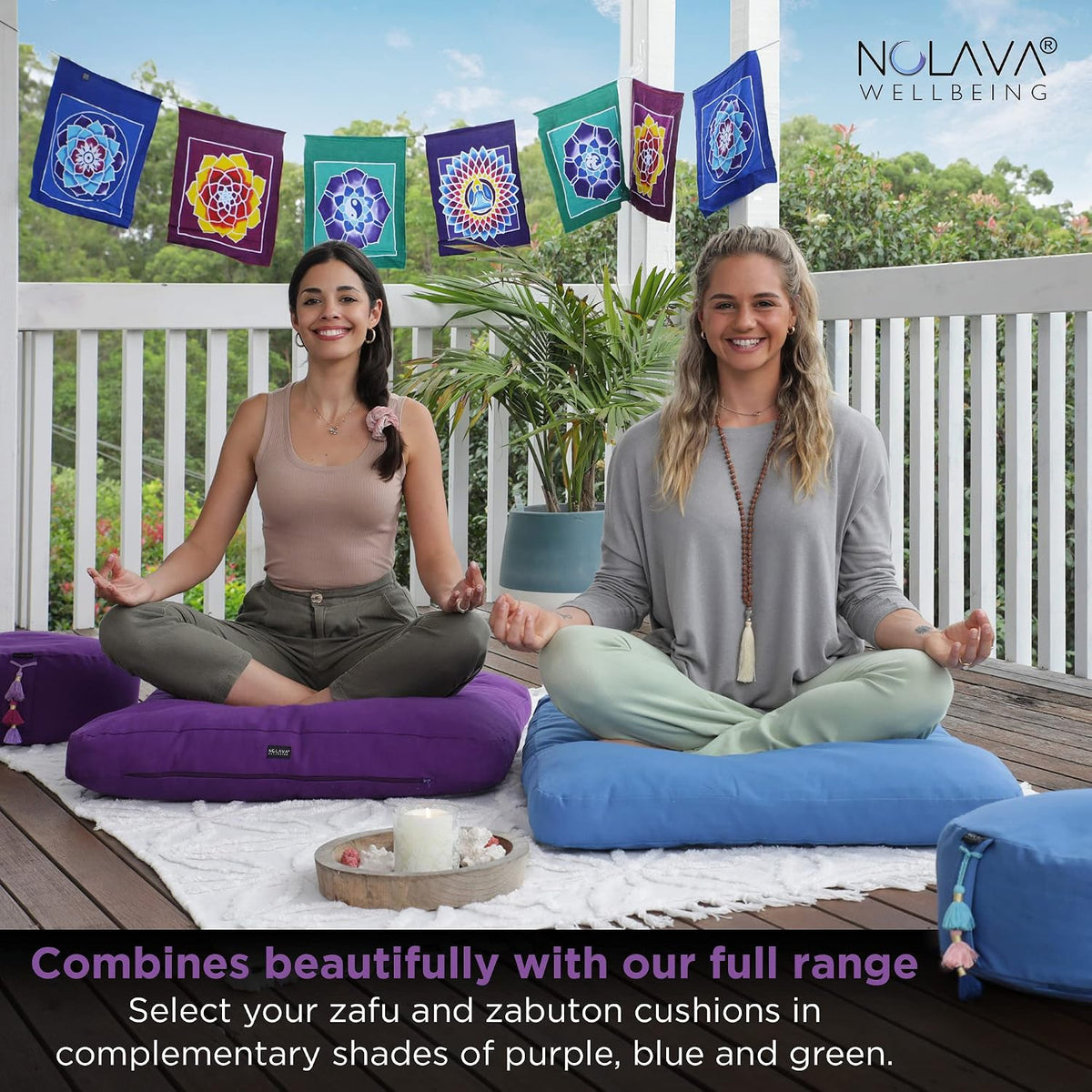 NOLAVA Round Zafu Cushions 15"x6" & Zabuton Meditation Cushions 32"x28"x3" - Premium Comfort for Mindful Practices - Yoga Bolster Pillow & Meditation Floor Pillow Essentials