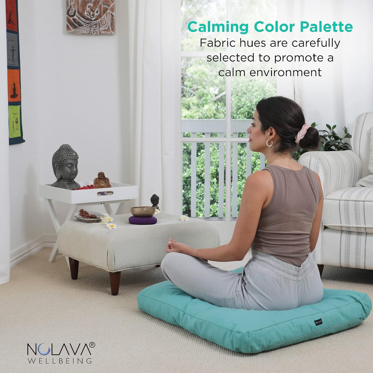 NOLAVA Round Zafu Cushions 15"x6" & Zabuton Meditation Cushions 32"x28"x3" - Premium Comfort for Mindful Practices - Yoga Bolster Pillow & Meditation Floor Pillow Essentials