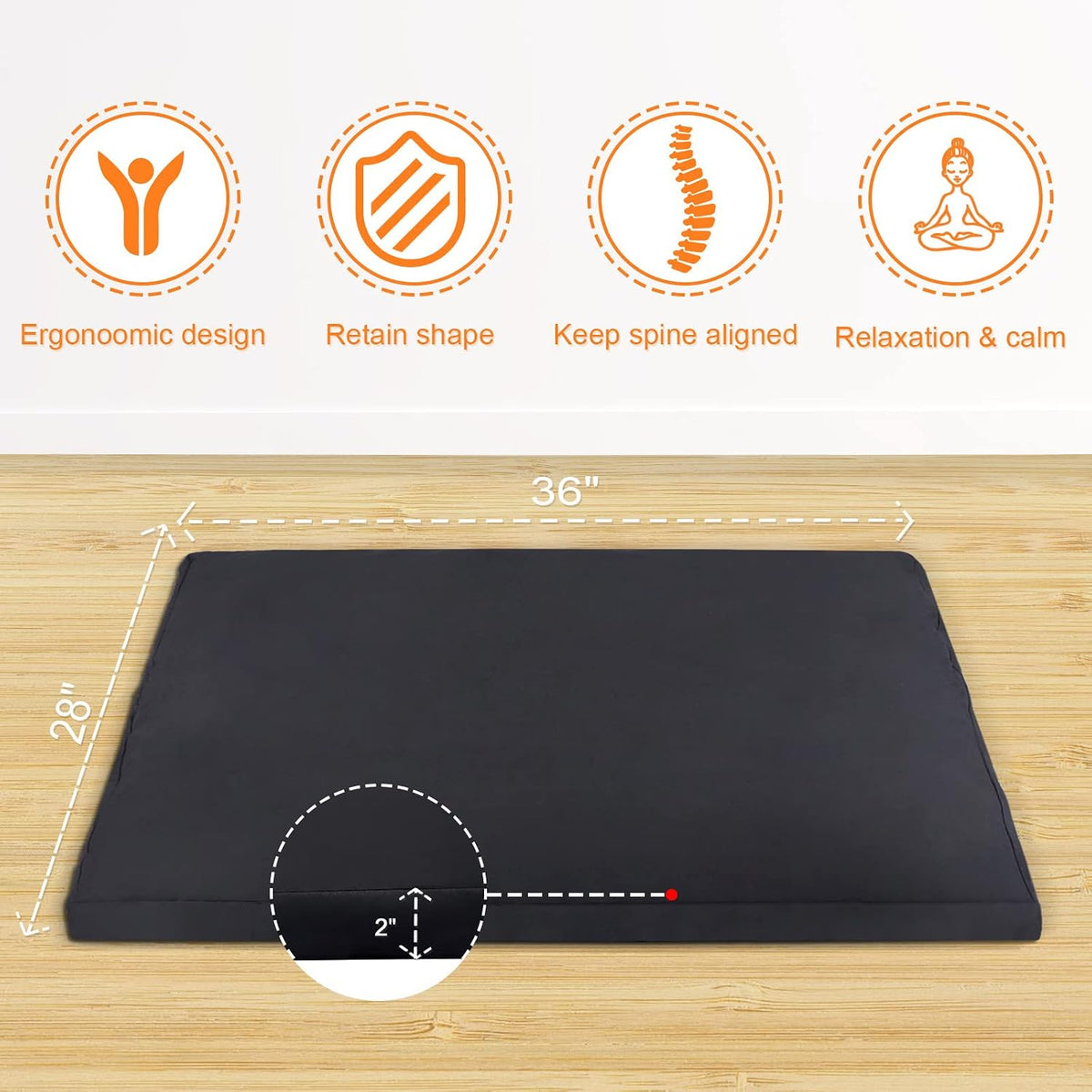 Zabuton Meditation Mat (36"×28"×2") Luxurious Meditation Cushion for Kneeling Sitting Large Floor Pillow Zafu/Bench-Washable Cotton Cover 100% Organic Cotton Filling (White)