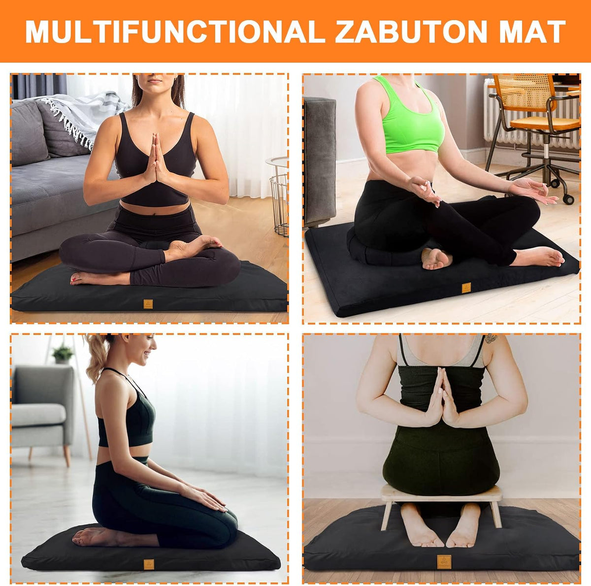 Zabuton Meditation Mat (36"×28"×2") Luxurious Meditation Cushion for Kneeling Sitting Large Floor Pillow Zafu/Bench-Washable Cotton Cover 100% Organic Cotton Filling (White)