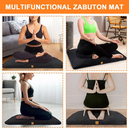 Zabuton Meditation Mat (36"×28"×2") Luxurious Meditation Cushion for Kneeling Sitting Large Floor Pillow Zafu/Bench-Washable Cotton Cover 100% Organic Cotton Filling (White)