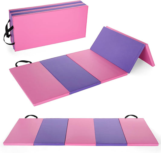Folding Gymnastics Mat, 6x2 Ft(Four-fold) / 6.2x2.6 Ft(Five-fold)-Thick Portable Exercise and Tumbling Pad for Home Gym/Pilates/Aerobics and Martial Arts Training