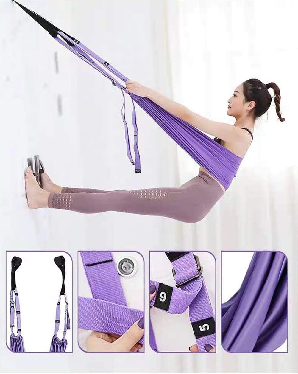 Yoga Stretching Strap, Adjustable Leg Waist Back Stretch Band, Anti-gravity Inversion Exercise Door Flexibility Tensile Trainer for Pilates Dance