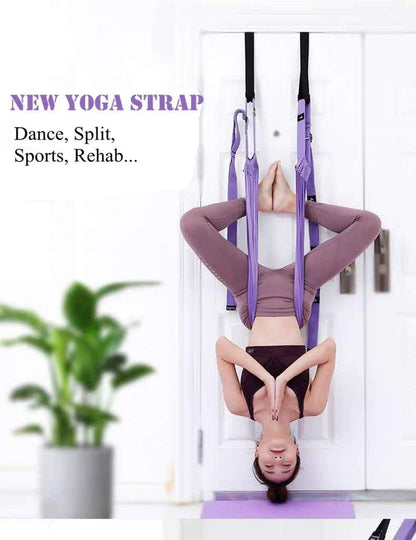 Yoga Stretching Strap, Adjustable Leg Waist Back Stretch Band, Anti-gravity Inversion Exercise Door Flexibility Tensile Trainer for Pilates Dance