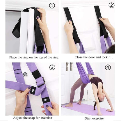 Yoga Stretching Strap, Adjustable Leg Waist Back Stretch Band, Anti-gravity Inversion Exercise Door Flexibility Tensile Trainer for Pilates Dance