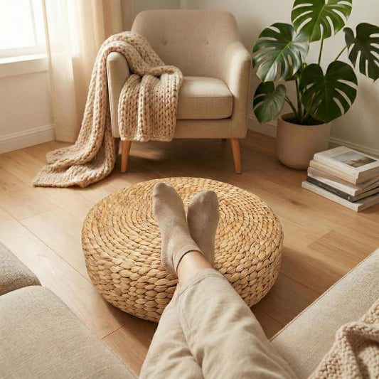 Water Hyacinth Cushion | Non-Slip Exercise & Fitness Mat for Meditation | Natural Rug, Straw Floor Mat for Meditation, Mat for Living Room, Bedroom and More