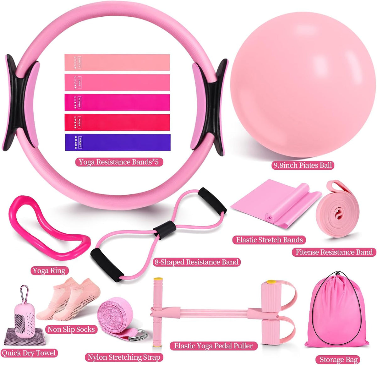 Pilates Essentials Kit for Women 15 Pcs Pilates Set for Home Workouts