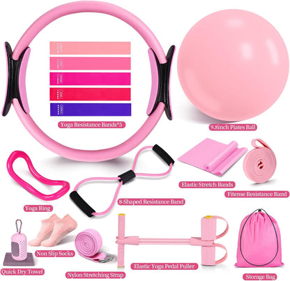 Pilates Essentials Kit for Women 15 Pcs Pilates Set for Home Workouts