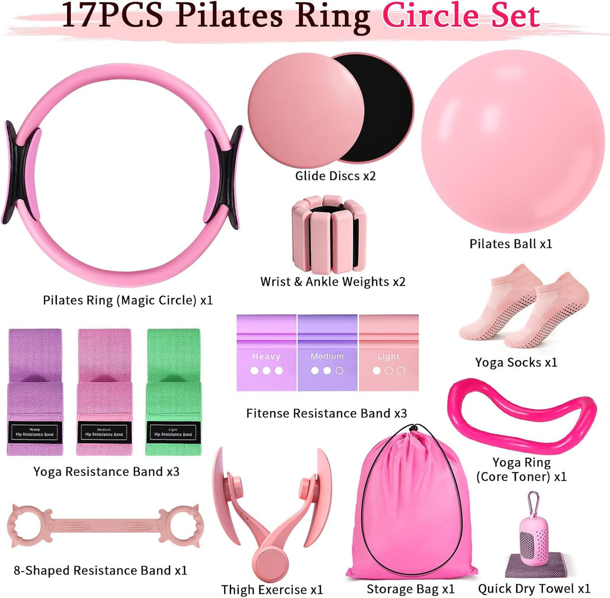 Pilates Essentials Kit for Women 15 Pcs Pilates Set for Home Workouts