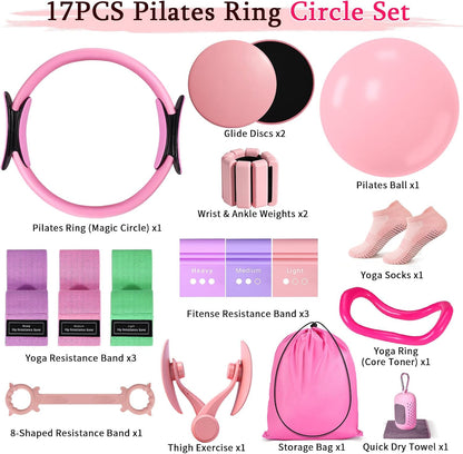 Pilates Essentials Kit for Women 15 Pcs Pilates Set for Home Workouts