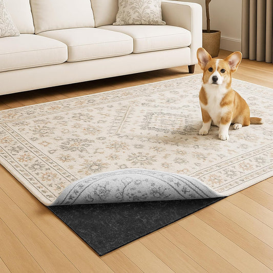8x10 FT Non Slip Rug Pad,100% Waterproof Felt Rug Pad for Hardwood Floors,1/4” Thick Soft Carpet Pad with Natural Rubber Backing,Secure Grip & Floor Protection