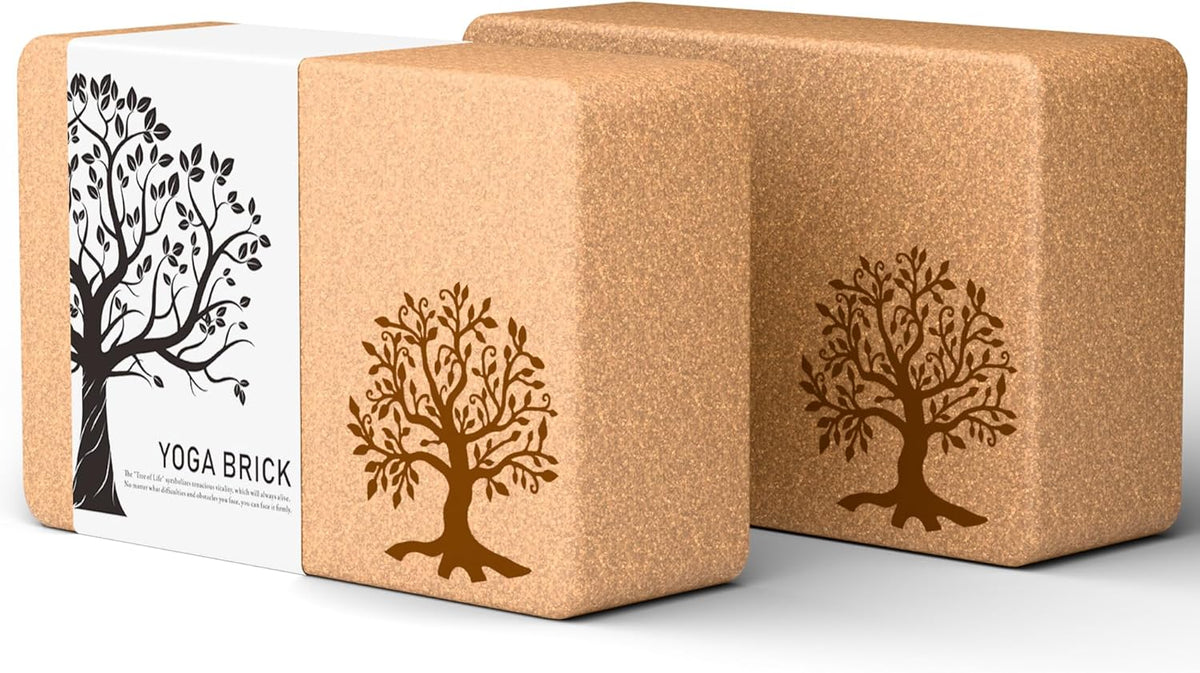 Cork Yoga Blocks 2 Pack Set, Natural High Density Non Slip Cork Yoga Bricks