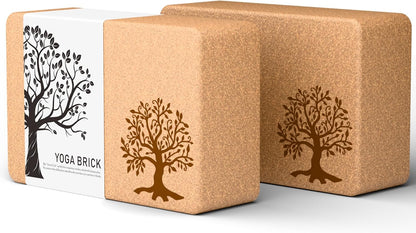 Cork Yoga Blocks 2 Pack Set, Natural High Density Non Slip Cork Yoga Bricks