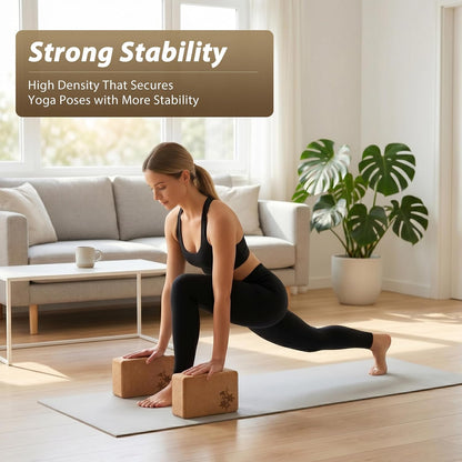 Cork Yoga Blocks 2 Pack Set, Natural High Density Non Slip Cork Yoga Bricks