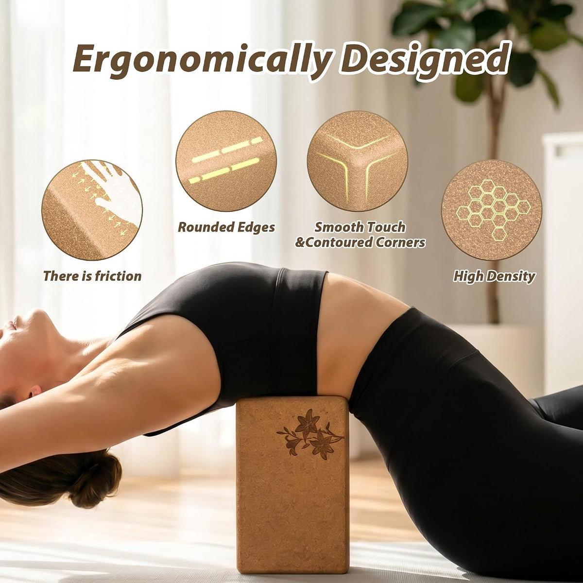 Cork Yoga Blocks 2 Pack Set, Natural High Density Non Slip Cork Yoga Bricks