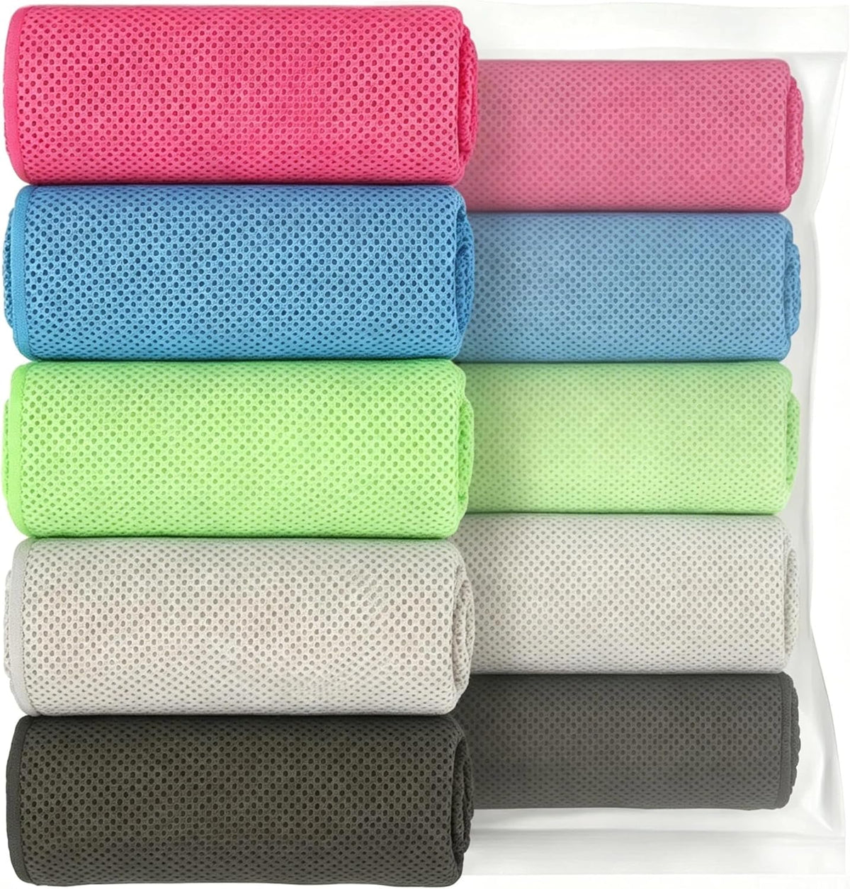 5 Pack Cooling Towels, 40 Inches x 12 Inches, Breathable Soft Chilly Microfiber Towel for Yoga, Sport, Running, Workout, Gym, Camping and Fitness, Multicolor
