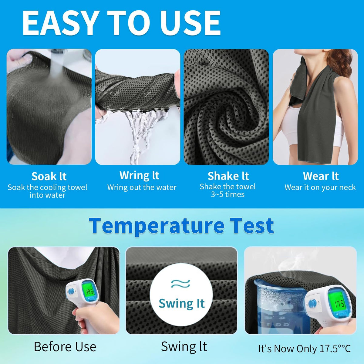 5 Pack Cooling Towels, 40 Inches x 12 Inches, Breathable Soft Chilly Microfiber Towel for Yoga, Sport, Running, Workout, Gym, Camping and Fitness, Multicolor