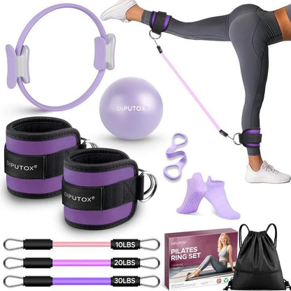 Pilates Ring Kit for Women, Pilates Equipment Accessories, Home Workout Set with Magic Circle, Mini Exercise Ball, Ankle Resistance Bands & Yoga Socks, for Fitness, Toning & Better Me Gifts