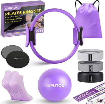 Pilates Ring Kit for Women, Pilates Equipment Accessories, Home Workout Set with Magic Circle, Mini Exercise Ball, Ankle Resistance Bands & Yoga Socks, for Fitness, Toning & Better Me Gifts