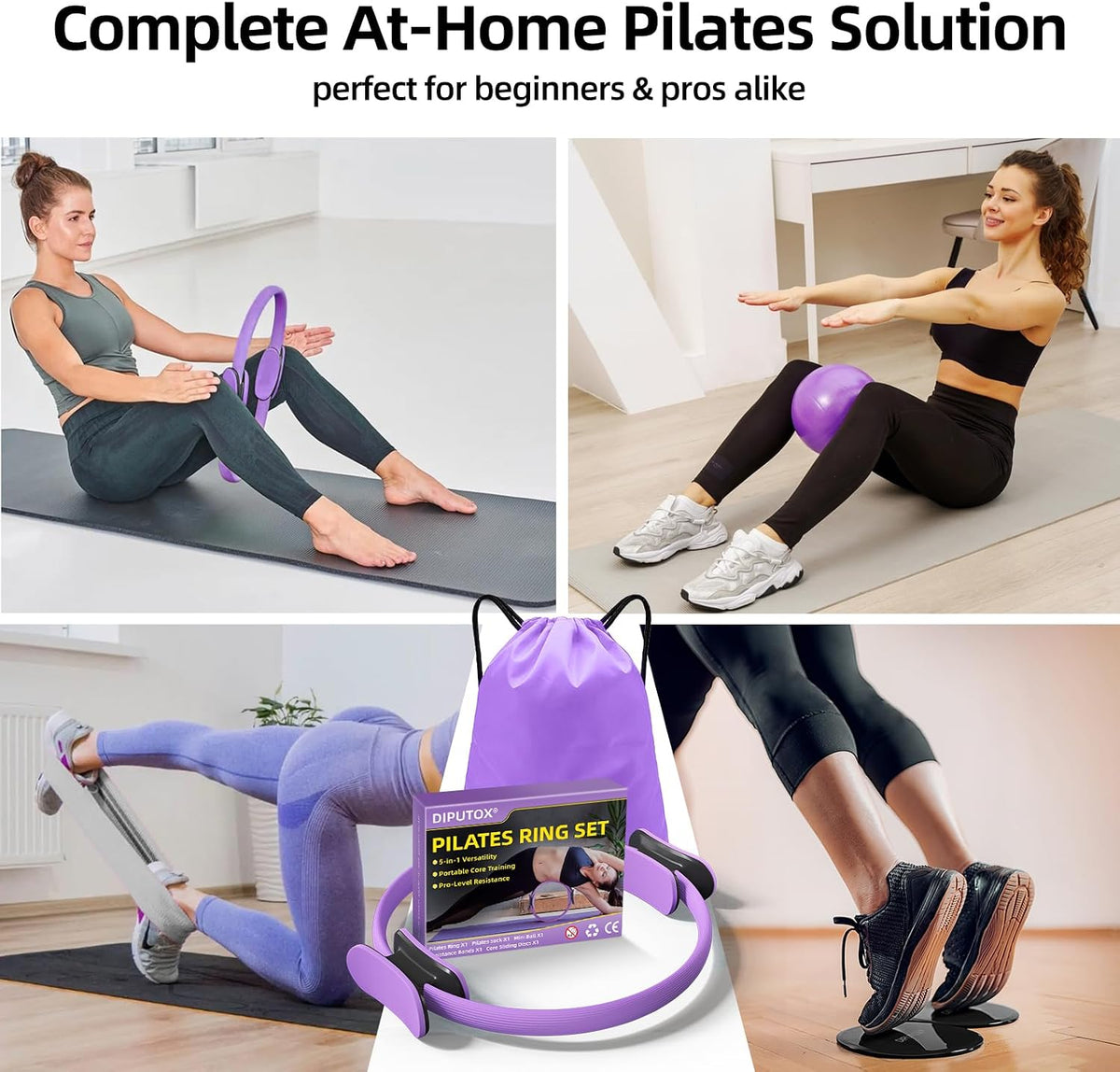 Pilates Ring Kit for Women, Pilates Equipment Accessories, Home Workout Set with Magic Circle, Mini Exercise Ball, Ankle Resistance Bands & Yoga Socks, for Fitness, Toning & Better Me Gifts