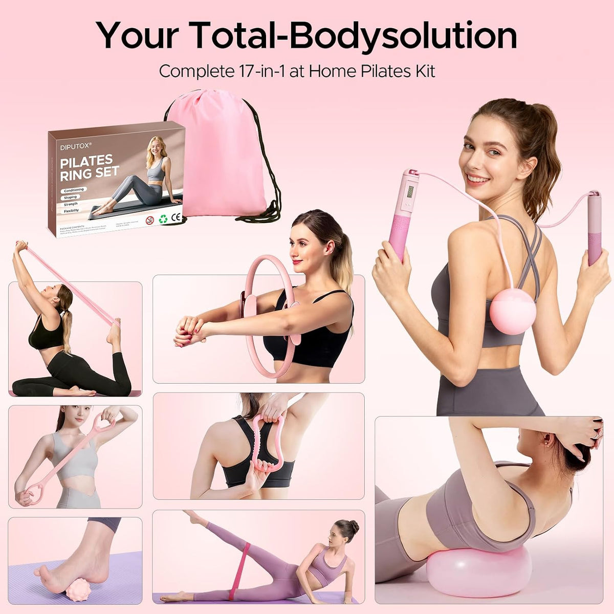 Pilates Ring Kit for Women, Pilates Equipment Accessories, Home Workout Set with Magic Circle, Mini Exercise Ball, Ankle Resistance Bands & Yoga Socks, for Fitness, Toning & Better Me Gifts