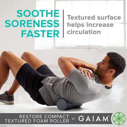 Restore Compact Textured Foam Roller for Muscle Repair and Exercise – 12”L X 4" Diameter Massager Roller – Ideal for Improved Circulation and Easing Muscle Tension