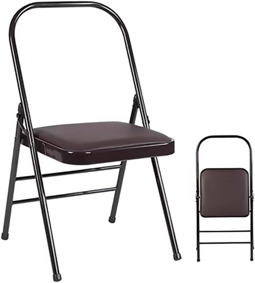 Iyengar Auxiliary Chair,Yoga Auxiliary Chair Backless Yoga Chair with PU Leather,Portable Foldable Yoga Chair with Non-Slip Feet Covers(Brown,Black,Brown-1.2mm