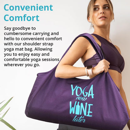 Yoga Bag, Exercise, Tote, Large Carrier, Shoulder Strap, Inner Pocket, Fits Most Mats, Recycled Cotton Canvas