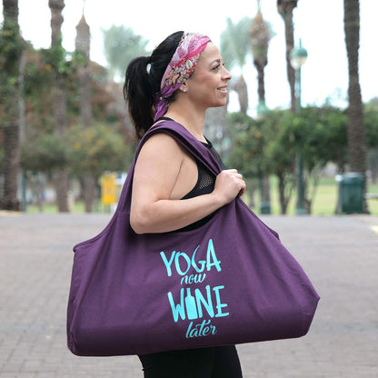 Yoga Bag, Exercise, Tote, Large Carrier, Shoulder Strap, Inner Pocket, Fits Most Mats, Recycled Cotton Canvas