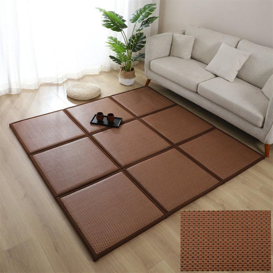 Japanese Tatami Mat, Rattan Tatami Mats, Bedroom Rattan Mat, Summer Floor Sleeping Mat Tatami Mattress, Indoor/Outdoor Rugs, Stitching Carpet Crawling Mats for Living Room Bedroom Playroom Yoga (Colo