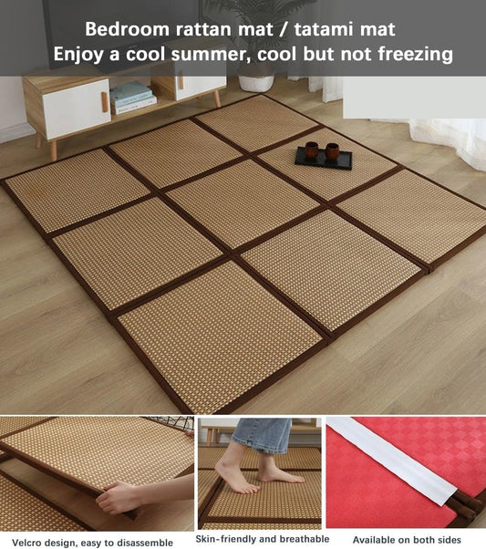 Japanese Tatami Mat, Rattan Tatami Mats, Bedroom Rattan Mat, Summer Floor Sleeping Mat Tatami Mattress, Indoor/Outdoor Rugs, Stitching Carpet Crawling Mats for Living Room Bedroom Playroom Yoga (Colo