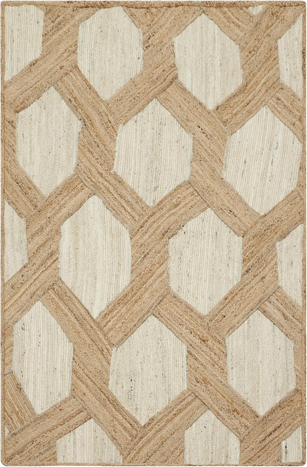 Kilim Area Rug 2x3 Flatweave Hand Braided Jute Offwhite Beige Design Handmade Boho Thick 0.27" Geometric Pattern Carpet Sisal Jute Rug Indoor Outdoor Use Rugs for Bedside, Kitchen, Yoga Mat - Colors A