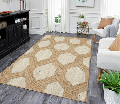 Kilim Area Rug 2x3 Flatweave Hand Braided Jute Offwhite Beige Design Handmade Boho Thick 0.27" Geometric Pattern Carpet Sisal Jute Rug Indoor Outdoor Use Rugs for Bedside, Kitchen, Yoga Mat - Colors A