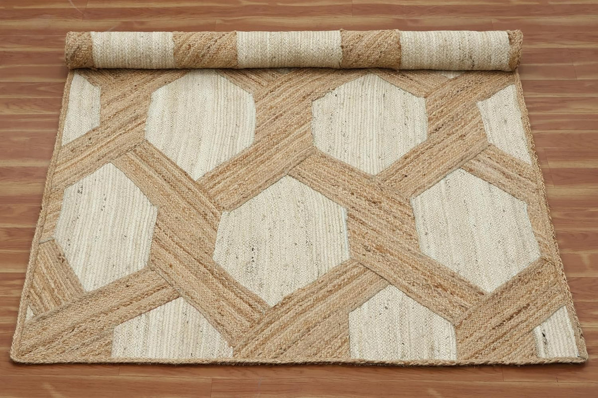 Kilim Area Rug 2x3 Flatweave Hand Braided Jute Offwhite Beige Design Handmade Boho Thick 0.27" Geometric Pattern Carpet Sisal Jute Rug Indoor Outdoor Use Rugs for Bedside, Kitchen, Yoga Mat - Colors A