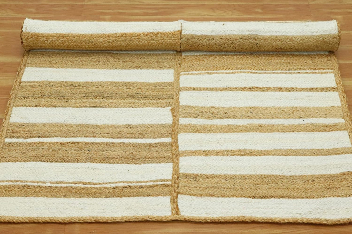 Kilim Area Rug 2x3 Flatweave Hand Braided Jute Offwhite Beige Design Handmade Boho Thick 0.27" Geometric Pattern Carpet Sisal Jute Rug Indoor Outdoor Use Rugs for Bedside, Kitchen, Yoga Mat - Colors A