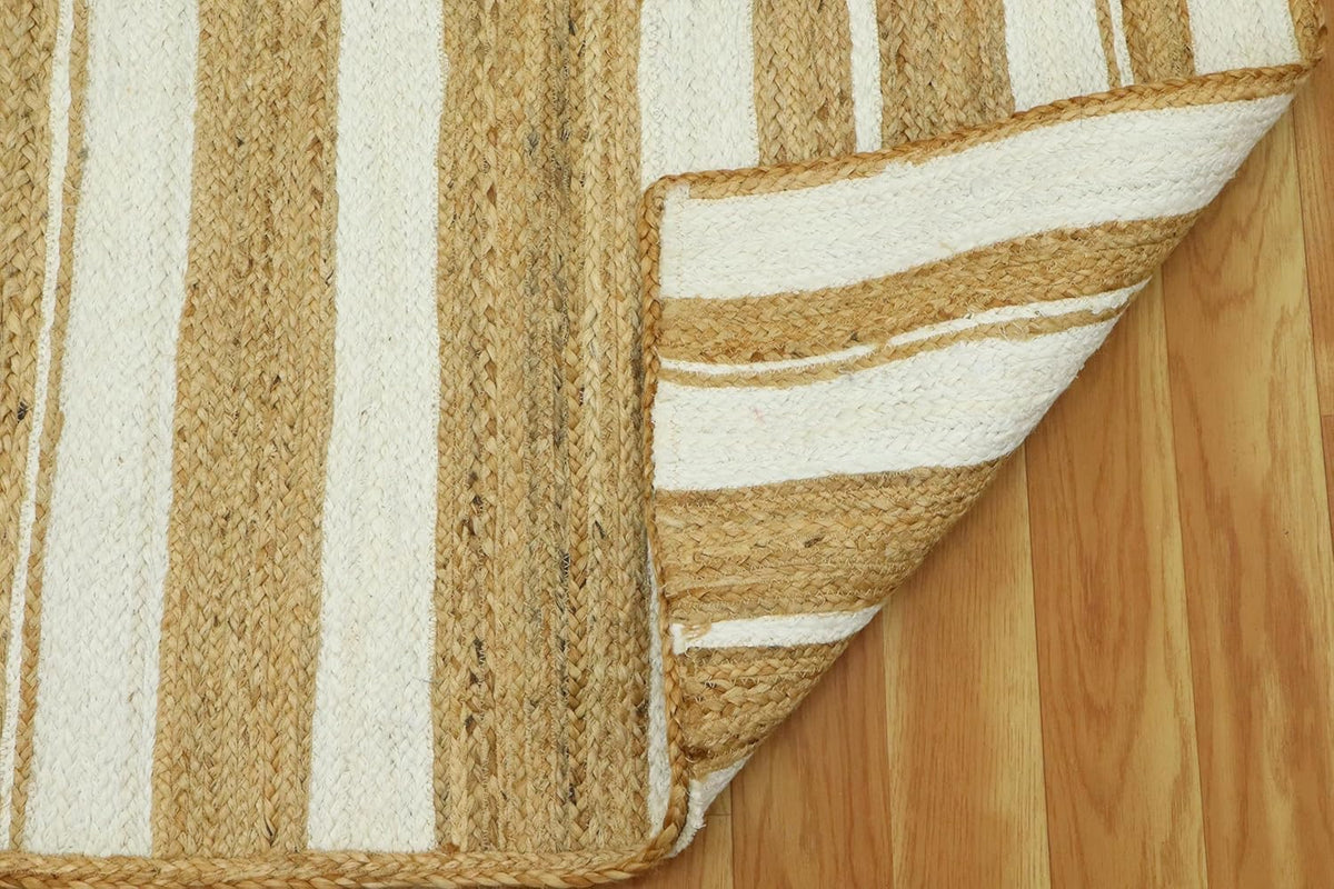 Kilim Area Rug 2x3 Flatweave Hand Braided Jute Offwhite Beige Design Handmade Boho Thick 0.27" Geometric Pattern Carpet Sisal Jute Rug Indoor Outdoor Use Rugs for Bedside, Kitchen, Yoga Mat - Colors A