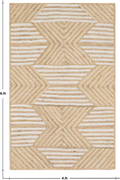 Kilim Area Rug 2x3 Flatweave Hand Braided Jute Offwhite Beige Design Handmade Boho Thick 0.27" Geometric Pattern Carpet Sisal Jute Rug Indoor Outdoor Use Rugs for Bedside, Kitchen, Yoga Mat - Colors A
