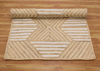 Kilim Area Rug 2x3 Flatweave Hand Braided Jute Offwhite Beige Design Handmade Boho Thick 0.27" Geometric Pattern Carpet Sisal Jute Rug Indoor Outdoor Use Rugs for Bedside, Kitchen, Yoga Mat - Colors A