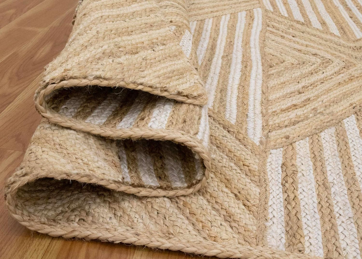 Kilim Area Rug 2x3 Flatweave Hand Braided Jute Offwhite Beige Design Handmade Boho Thick 0.27" Geometric Pattern Carpet Sisal Jute Rug Indoor Outdoor Use Rugs for Bedside, Kitchen, Yoga Mat - Colors A